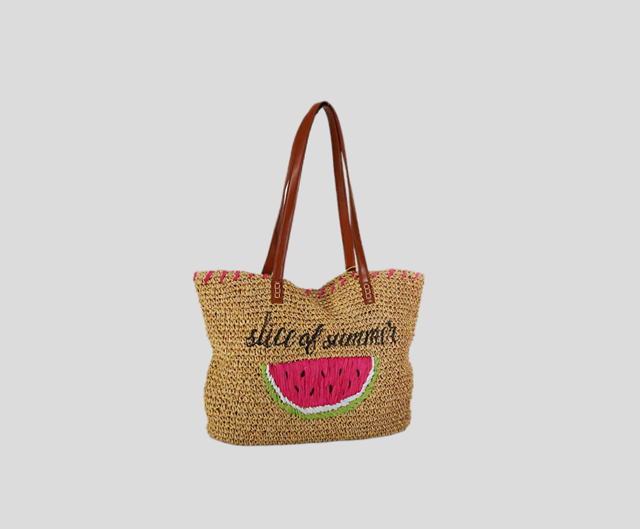 Crochet Beach Bag With Printing And Hand Embroidery