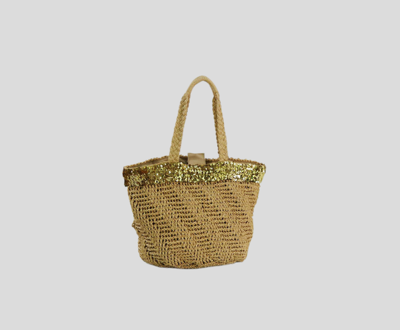 Crochet Paper Bag With Sequins And Braided Effect