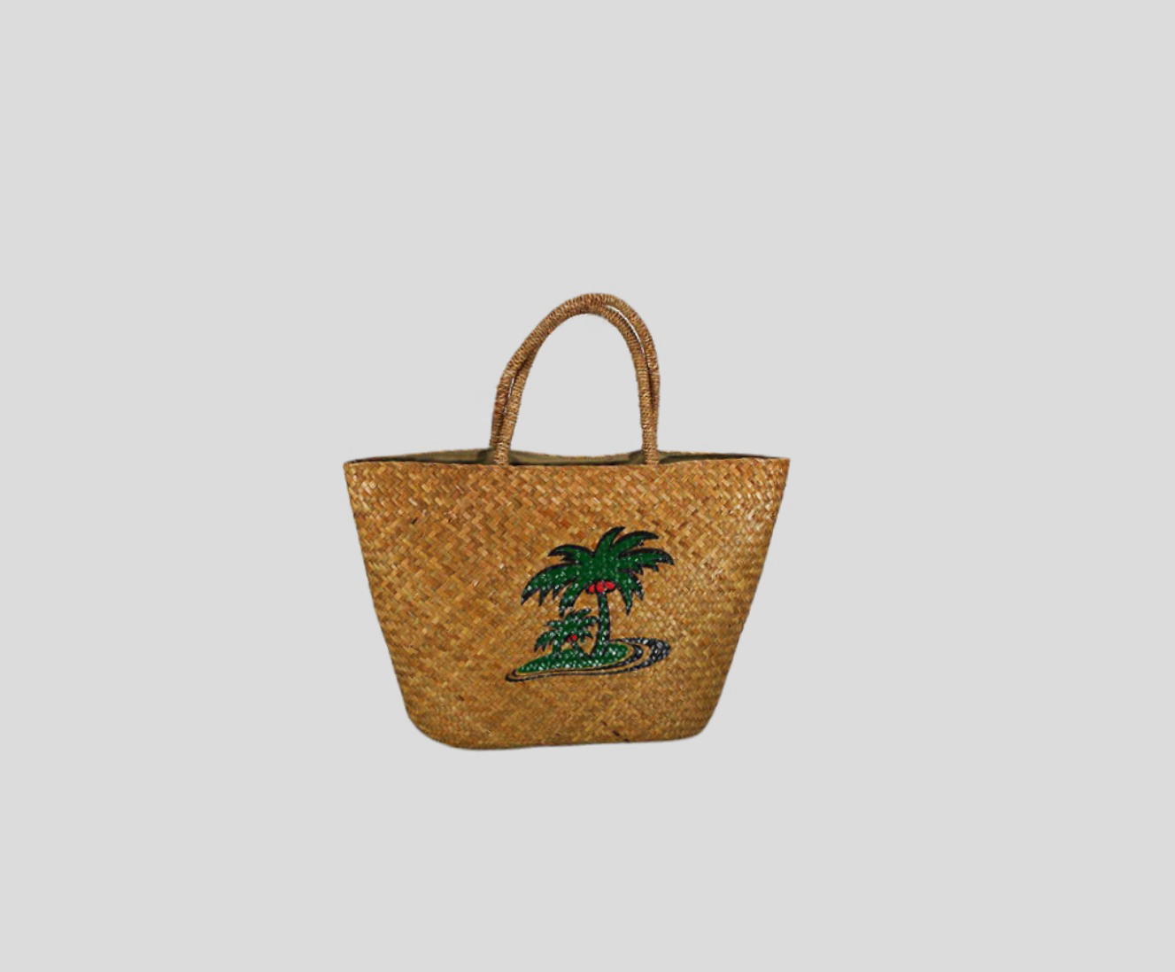 Braided Straw Bag With Print And Rope Embroidery