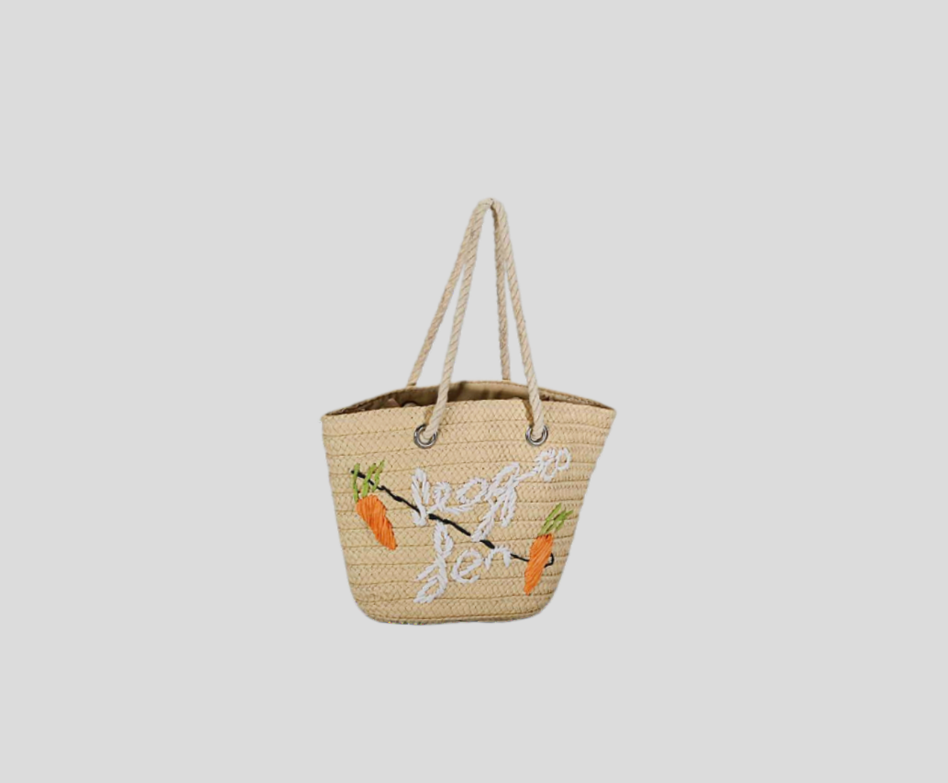 Paper Braid Bag With Print And Rope Embroidery