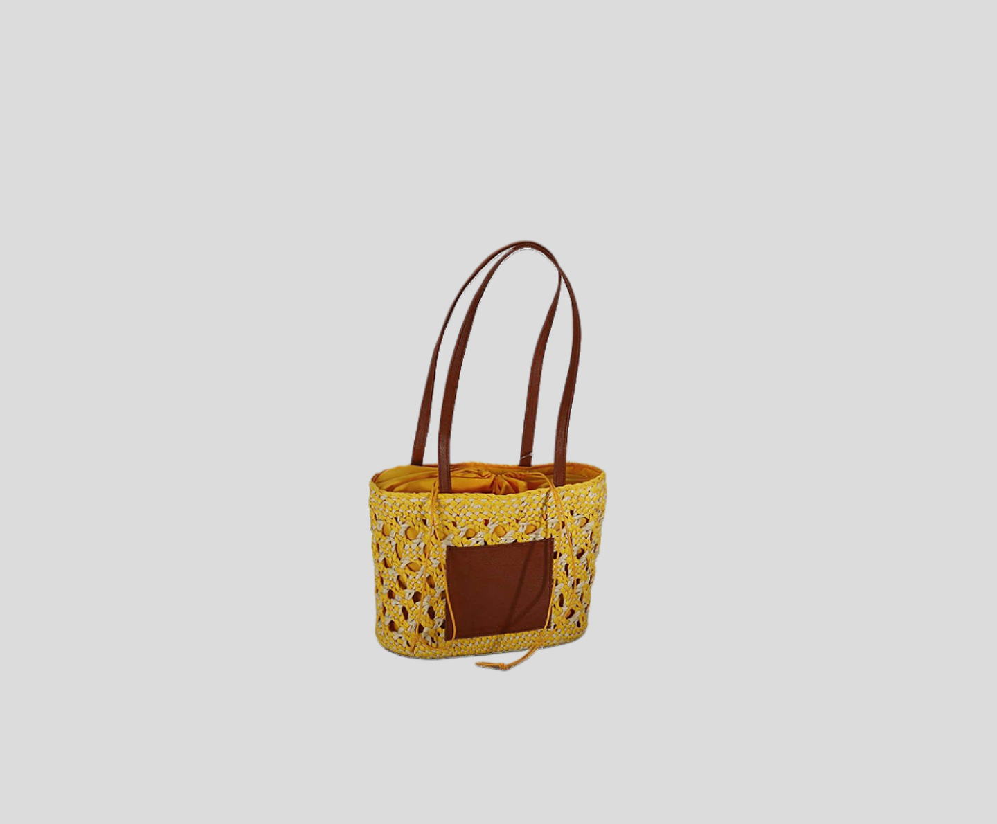 Hollow Hand Braided Paper Bag With PU Pocket