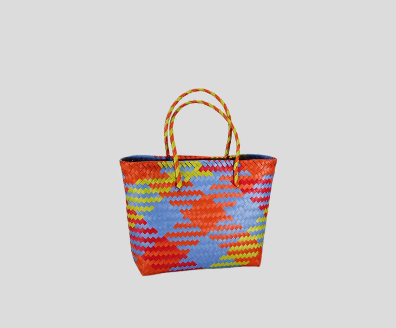 Multicolor Diamond Block Hand Braided Plastic Basket