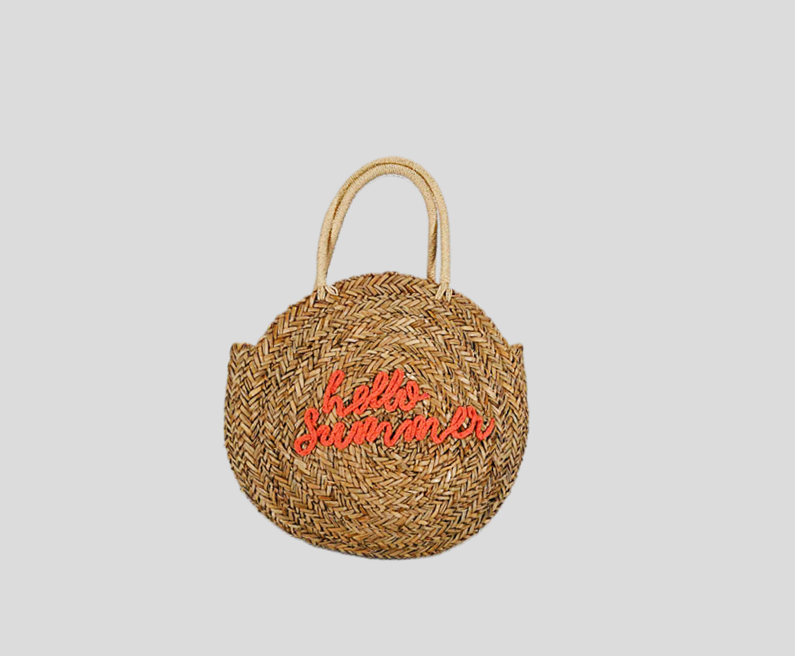 Natural Straw Braid Bag With Rope Embroidery