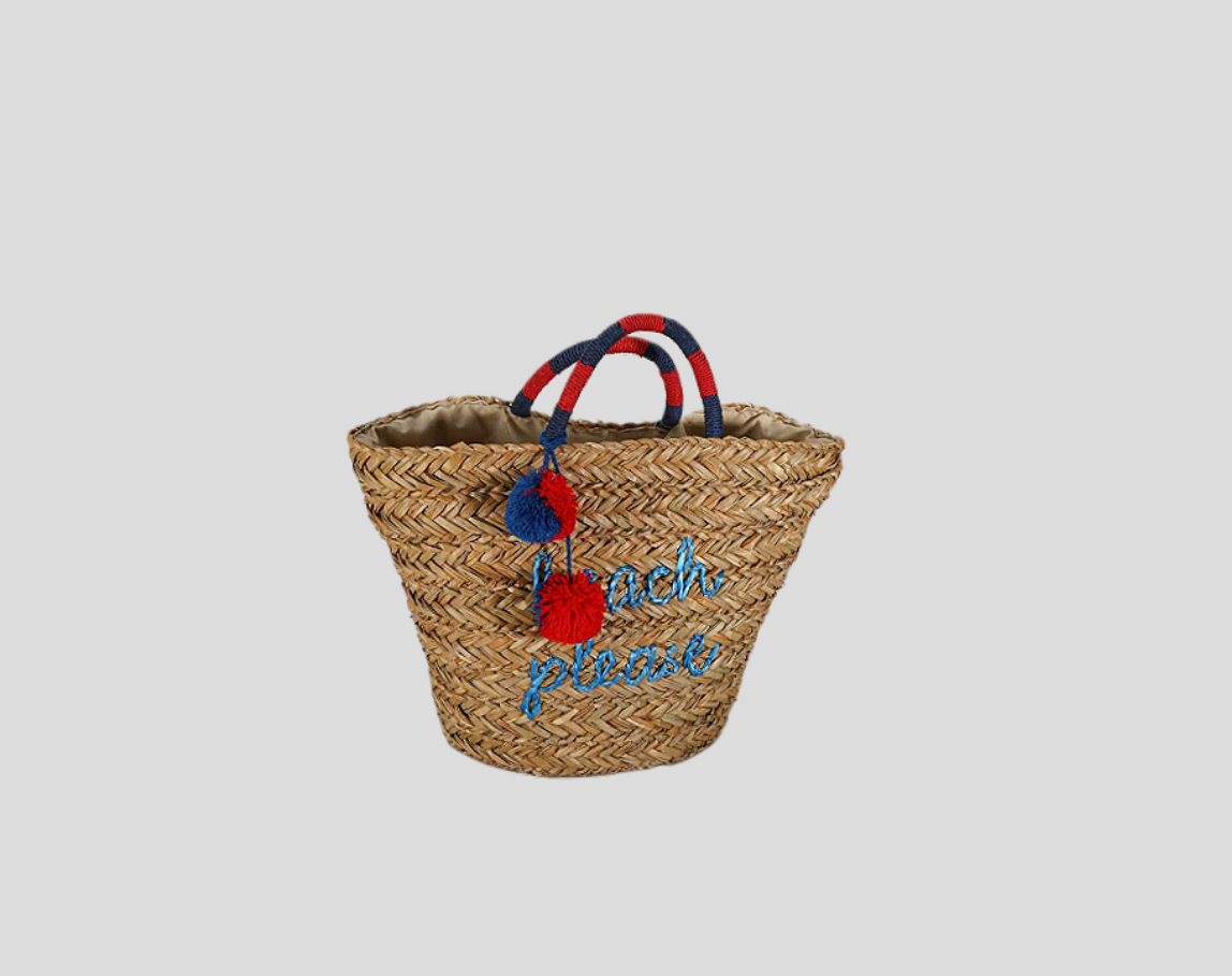 Natural Straw Braid Bag With Rope Embroidery