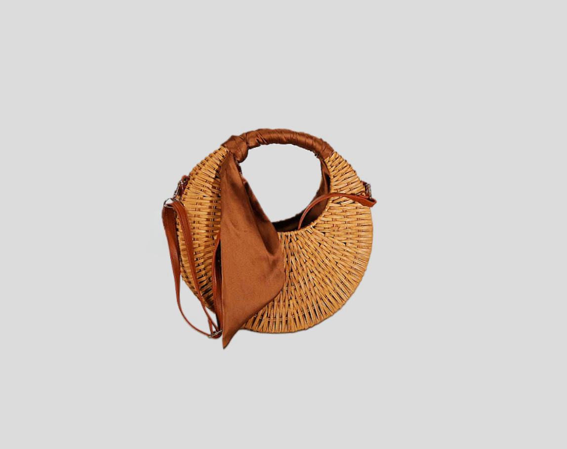 Crescent Rattan Woven Bags With Wrapping Handles