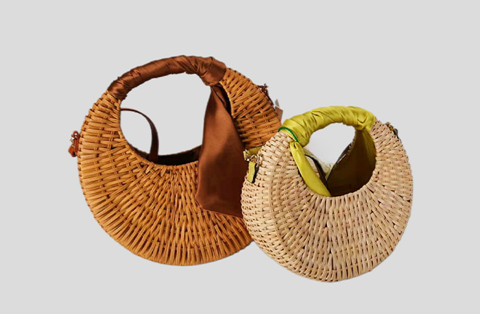 Crescent Rattan Woven Bags With Wrapping Handles