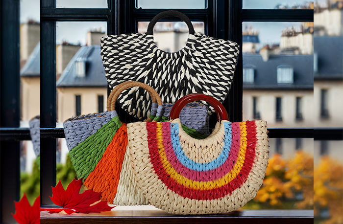 Sac fourre-tout tissé en papier demi-rond multicolore