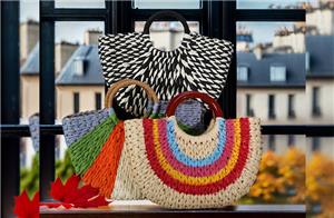 Sac fourre-tout tissé en papier demi-rond multicolore