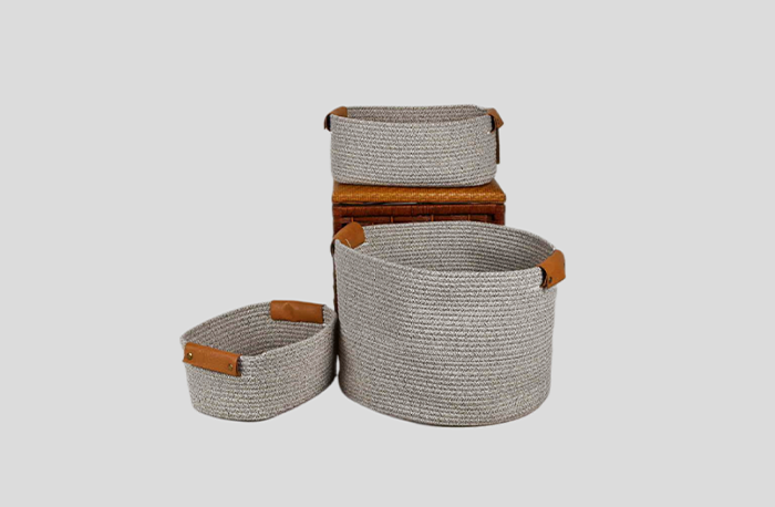 Pu Holder Grey Laundry With Cotton Rope