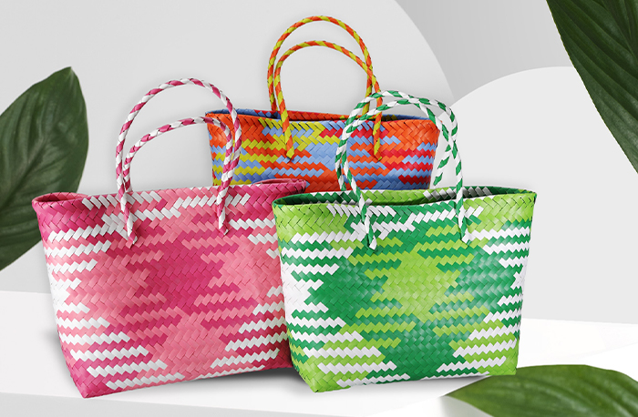 Multicolor Diamond Block Hand Braided Plastic Basket