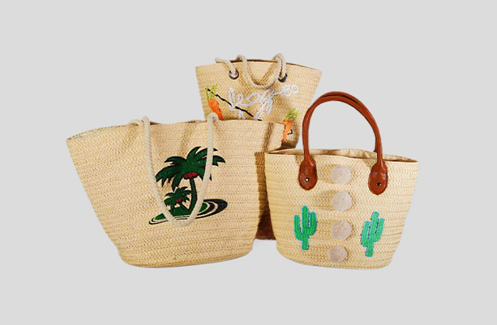 Paper Braid Bag With Print And Rope Embroidery