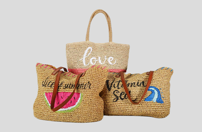 Crochet Beach Bag With Printing And Hand Embroidery