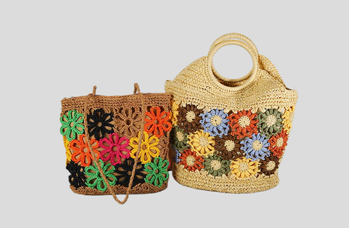 Hollow Crochet Paper Bag With Braided Flower