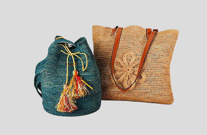 Crochet Dyed-raffia Bag With Flower Embroidery