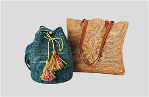 Crochet Dyed-raffia Bag With Flower Embroidery