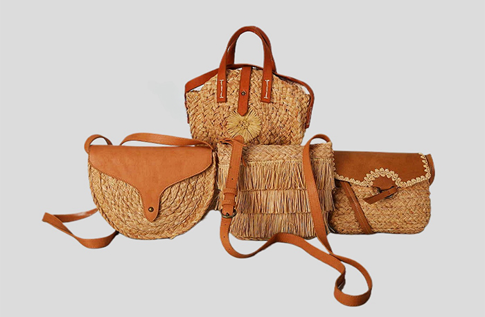 Stitched Raffia Braid Bag With Tassels