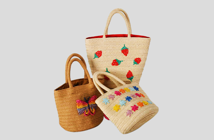 Kids Paper Braid Bag With Hand Embroidery