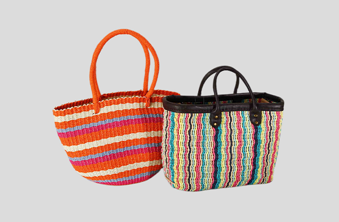 Sac cabas en papier tressé à la main multicolore