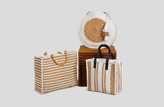 Natural Straw And Cotton Rope Stitched Handbag