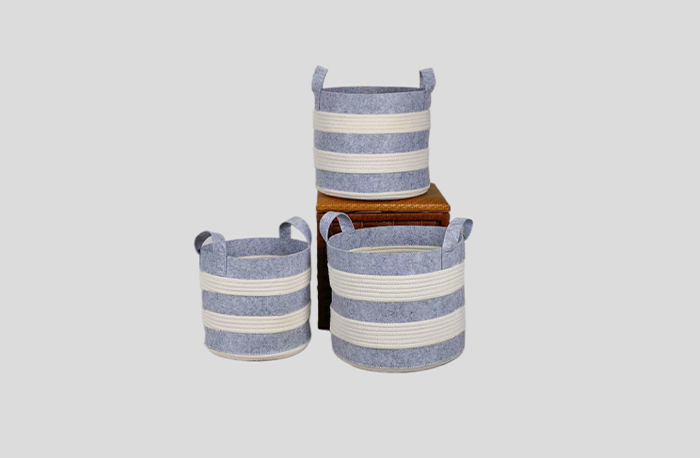 Grey Striped Laundry Hampers With Natural Material