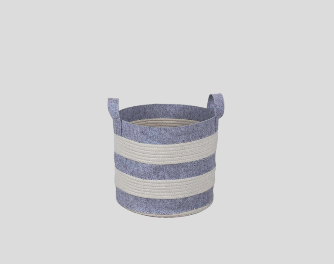 Grey Striped Laundry Hampers With Natural Material