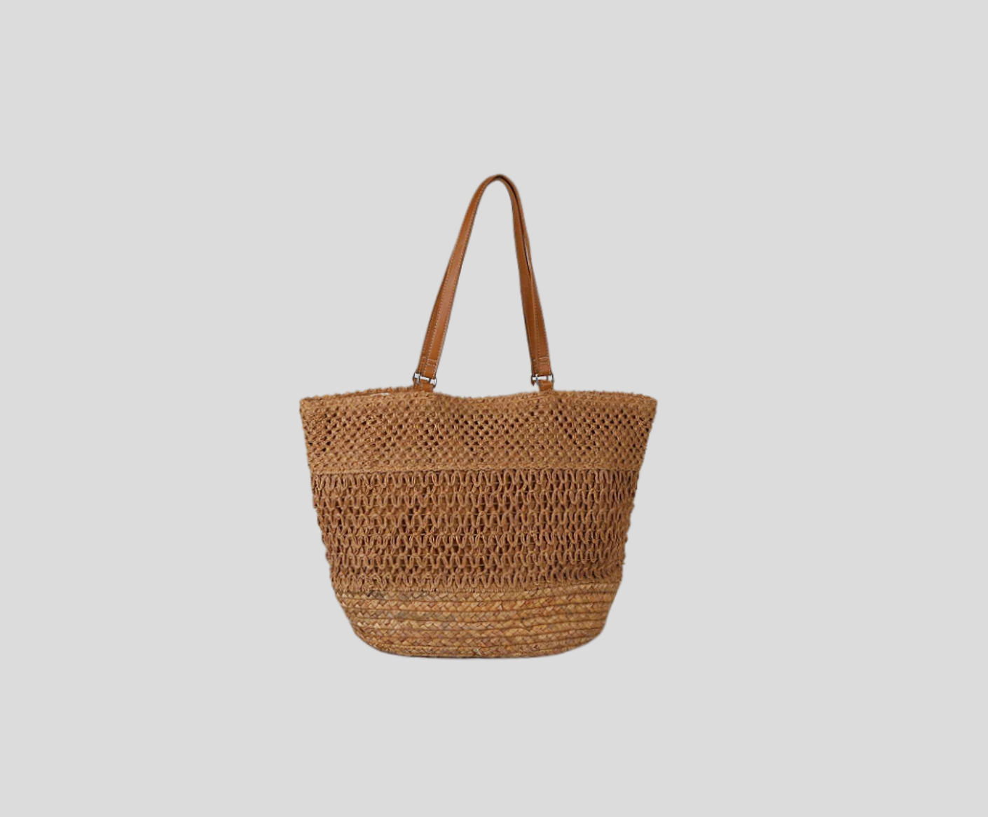 Hollow Patchwork Tote Bag With Straw Stitching Base