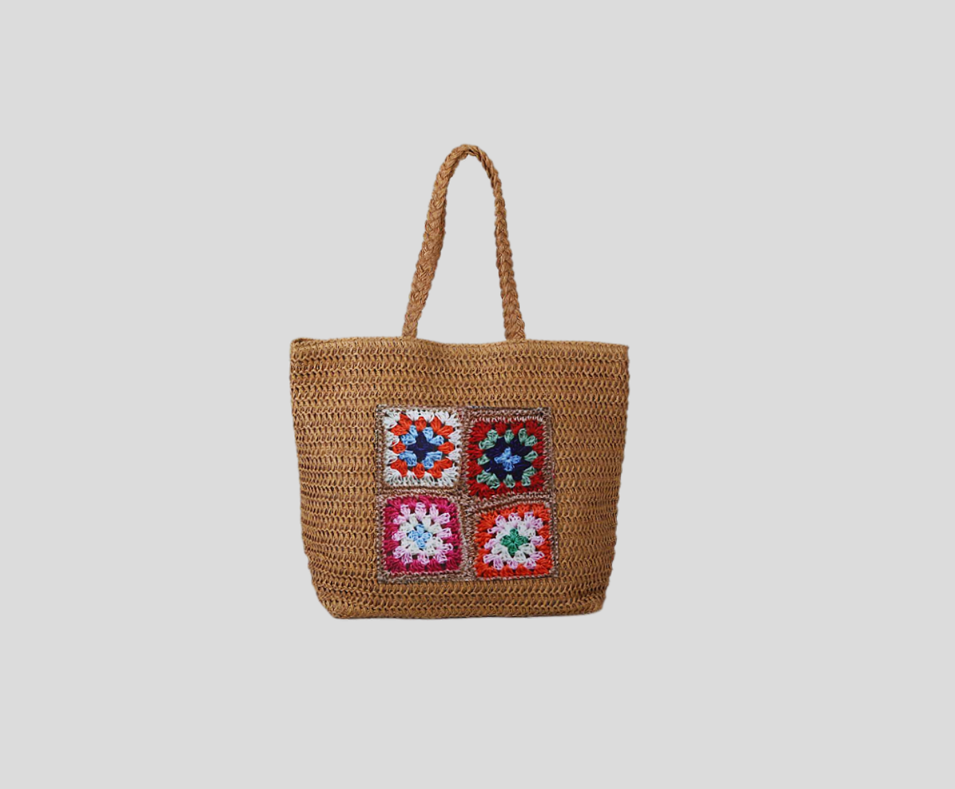 Patchwork Paper Beach Bag With Print Of Croceht Flower