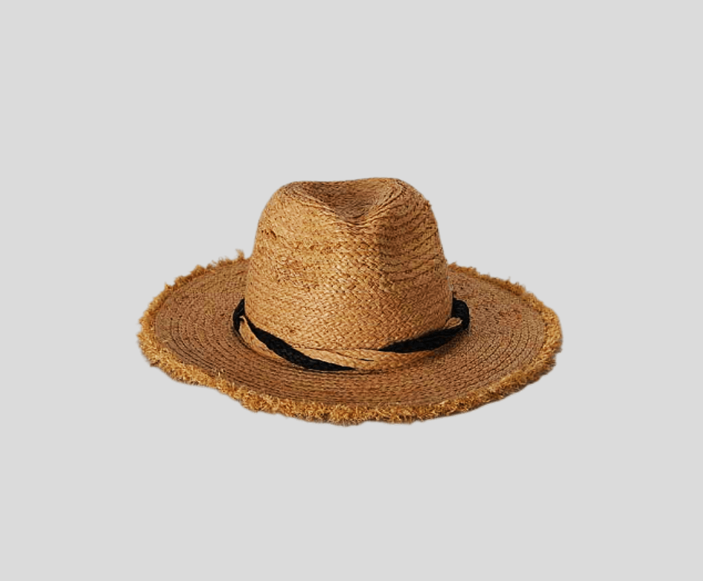 Sombrero de verano trenzado de rafia cosido con flecos