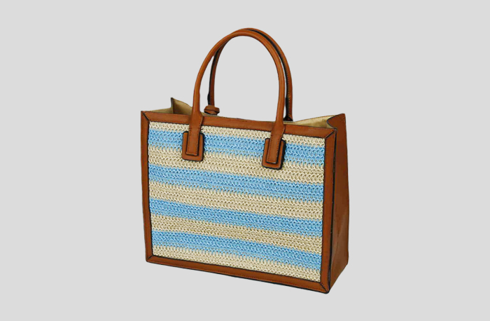 Colorful Striped Tote Bag Made from PU and Woven Paper Fabric