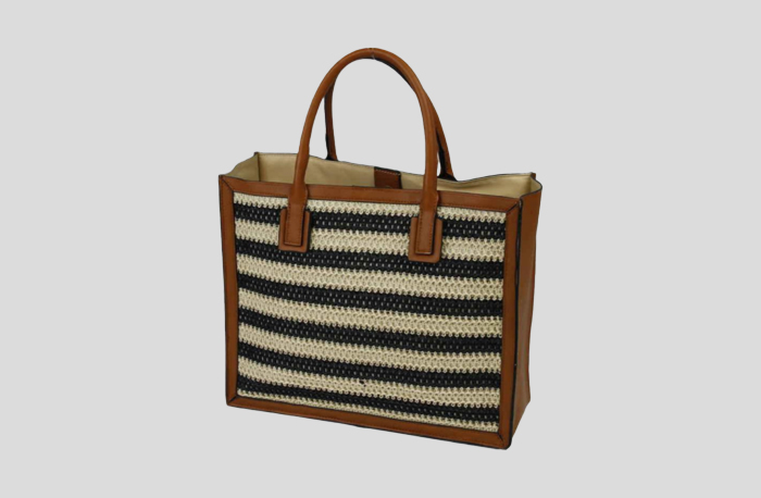 Colorful Striped Tote Bag Made from PU and Woven Paper Fabric