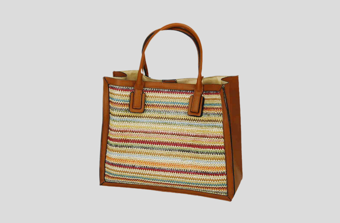 Colorful Striped Tote Bag Made from PU and Woven Paper Fabric