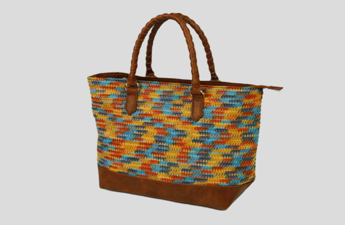 Sac fourre-tout en tissu tissé de couleurs mélangées avec base en PU