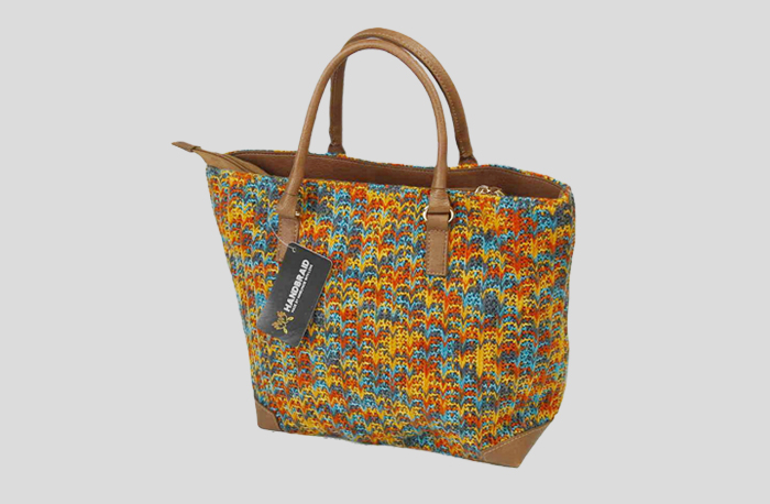 Mixed Color Woven Fabric Tote Bag with PU base