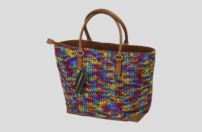 Mixed Color Woven Fabric Tote Bag with PU base