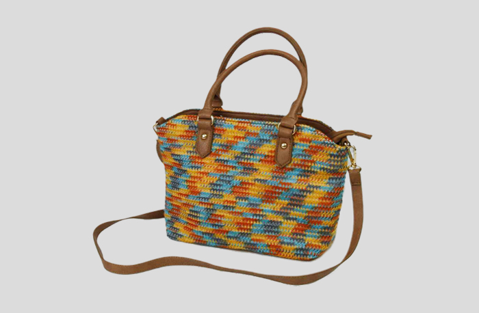 Mixed Color Woven Fabric Tote Bag with PU base