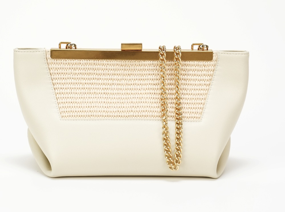 PU Leather Metal Chain Bag with Paper Braiding Accents