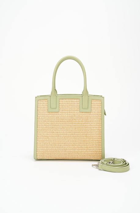 Crochet paper handbag with PU Leather Accents