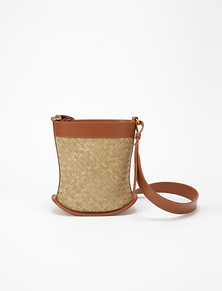 Paper-woven embroidered PU bucket shoulder bag