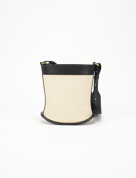 Paper-woven embroidered PU bucket shoulder bag