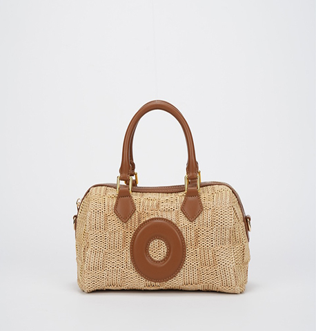 Stylish Handbag Made from Two-Toned Natural Paper Weaving with PU Leather Accents