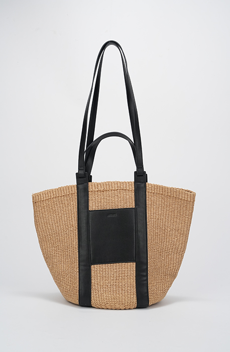 Natural Raffia Tote Bag with PU Leather long straps