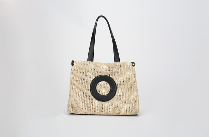 Black and White Straw Tote Bag: Spacious and Stylish Storage Solution