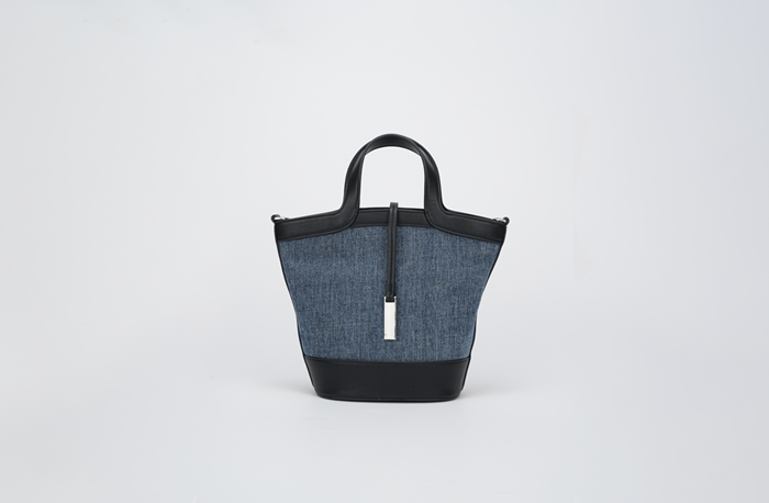 Classic Denim and PU Leather Bucket Handbag