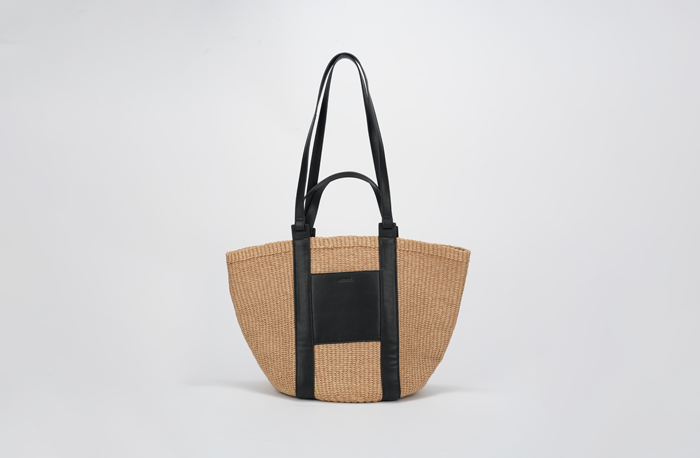 Natural Raffia Tote Bag with PU Leather long straps