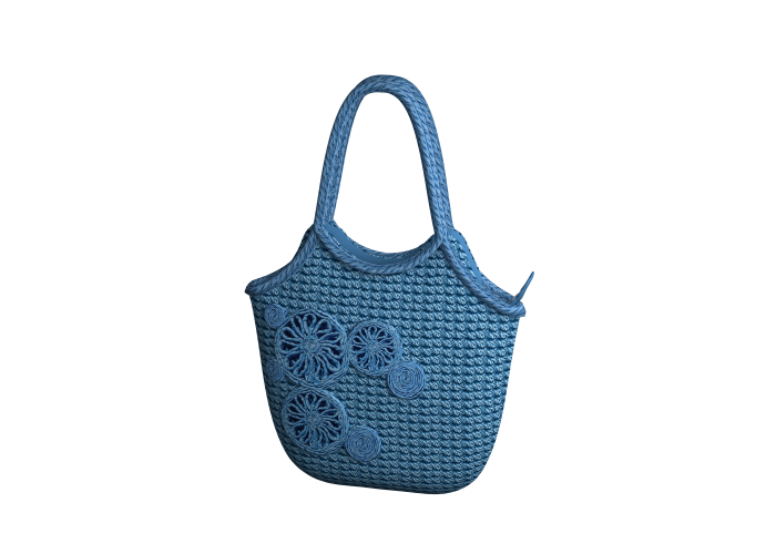 Blue Straw Bag | Handcrafted Straw Jacquard Tote Bag with Floral Design for Everyday Style