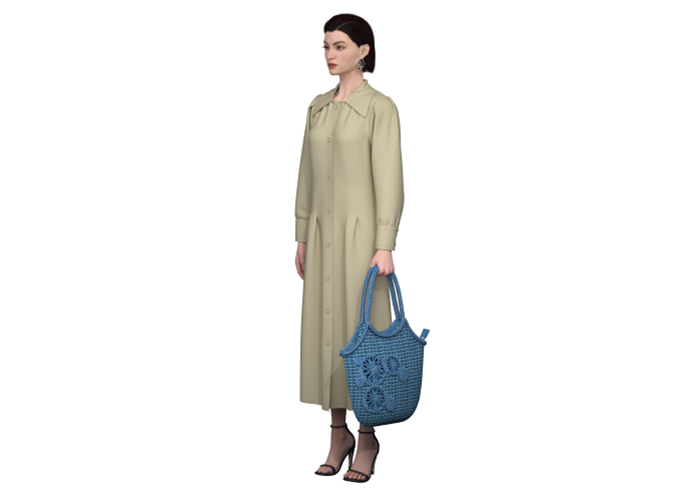 Blue Straw Bag | Handcrafted Straw Jacquard Tote Bag with Floral Design for Everyday Style