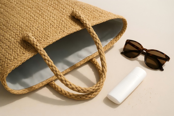 Испытание на прочность подкладки из переработанного полипропилена для сумки-шоппера из рафии.