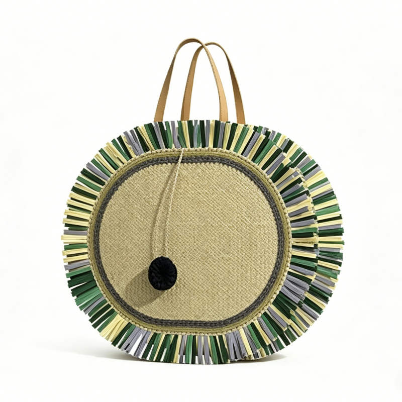 다채로운 프린지가 달린 타원형 짠 종이 여름 핸드백 토트백