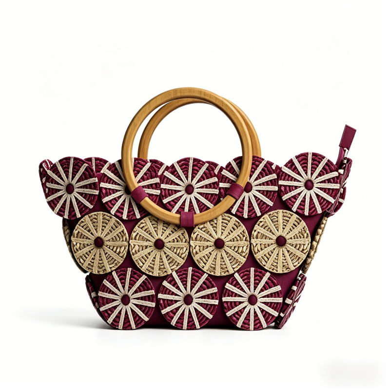 Sac en paille tissé à la main avec motifs circulaires