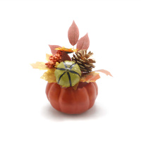 Mini Artificial Pumpkins Fake Pumpkin Ornament Fake Pumpkins Table Decor Autumn Harvest Thanksgiving Decoration with Maple Leaf for Home Decoration
